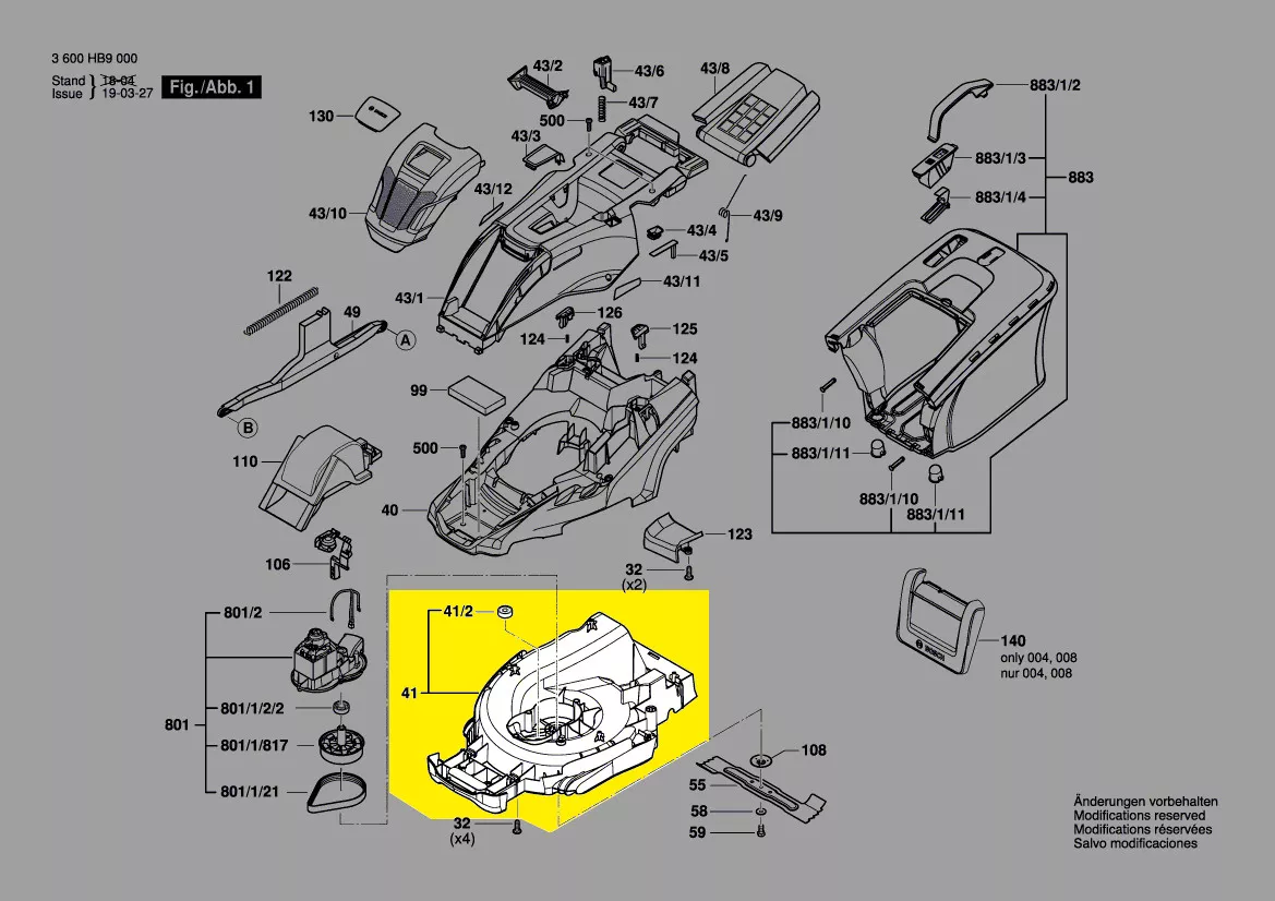 chassis tondeuse réf. F 016 L90 442 Bosch